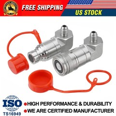 90 Degree 1/2″ Flat Face Hydraulic Quick Connect Coupler 3/8” JIC Male Thread