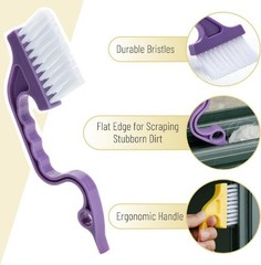 Window Track Cleaning Brush with Ergonomic Handle and Built-in Scrapr, Multipur