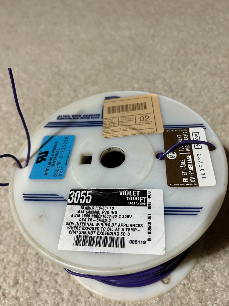 @ 900 ft, Alpha Wire 3055 Hook-up Wire 18AWG strand 16/30 , Violet color