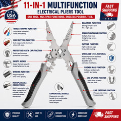 Multifunction Wire Stripper Cutter Crimper Heavy Duty Electrical Pliers Tool