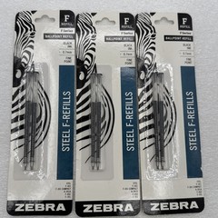 Lot 3 Packs (6 Total) Zebra Steel F-Refills Ballpoint Pens Black Ink .7mm FINE