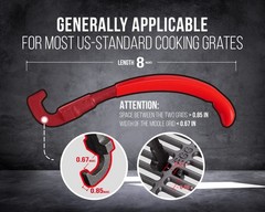 GriAddict 2Pack Cast Iron Grill Grate Lifter Tool, Cooking Grid Red-2