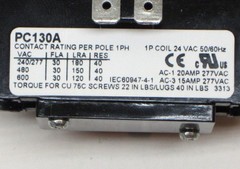 PC130A Single One 1 Pole 30 Amps 24 Volts A/C Contactor