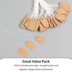 300 Pcs 0.9×0.5 Inches Kraft Jewelry Price Tags with String Attached Retail P…