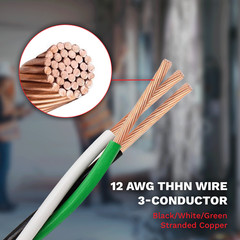12 AWG THHN Twisted Stranded Copper Wire 3 Conductors PVC/Nylon Jacket 25-250 FT