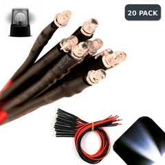 20 x LED Pre wired 12v 3mm Cool Clear White Flashing Blinking Strobe LEDs 9v 6v