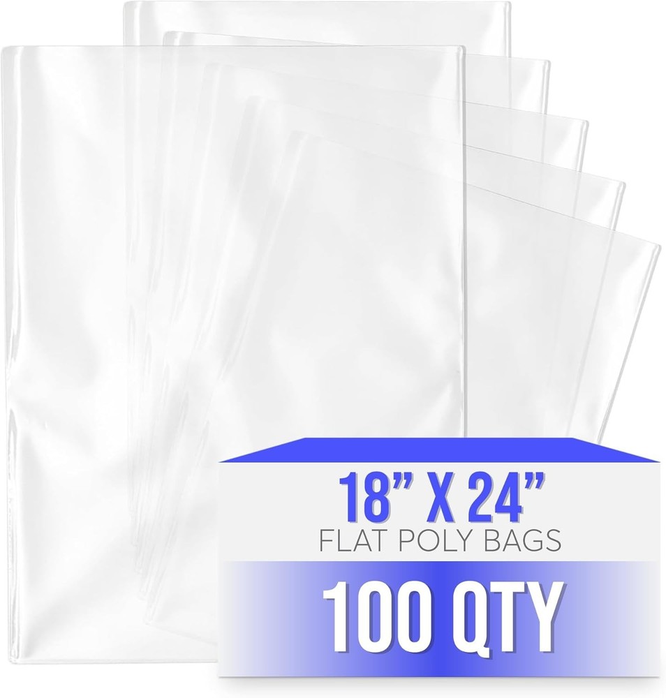18″x24″ Clear Poly Bags, 100 pcs, 1 Mil Flat Open Top Plastic Packaging
