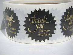 Thank You For Your Business Label 1 1/2″ Starburst Gold letter black bkg 250/rl