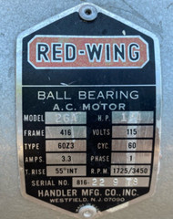 Red Wing Ball Bearing Motor Model 26A 1/4 H.P. 115V 3.3 AMPS Dental Lab Lathe