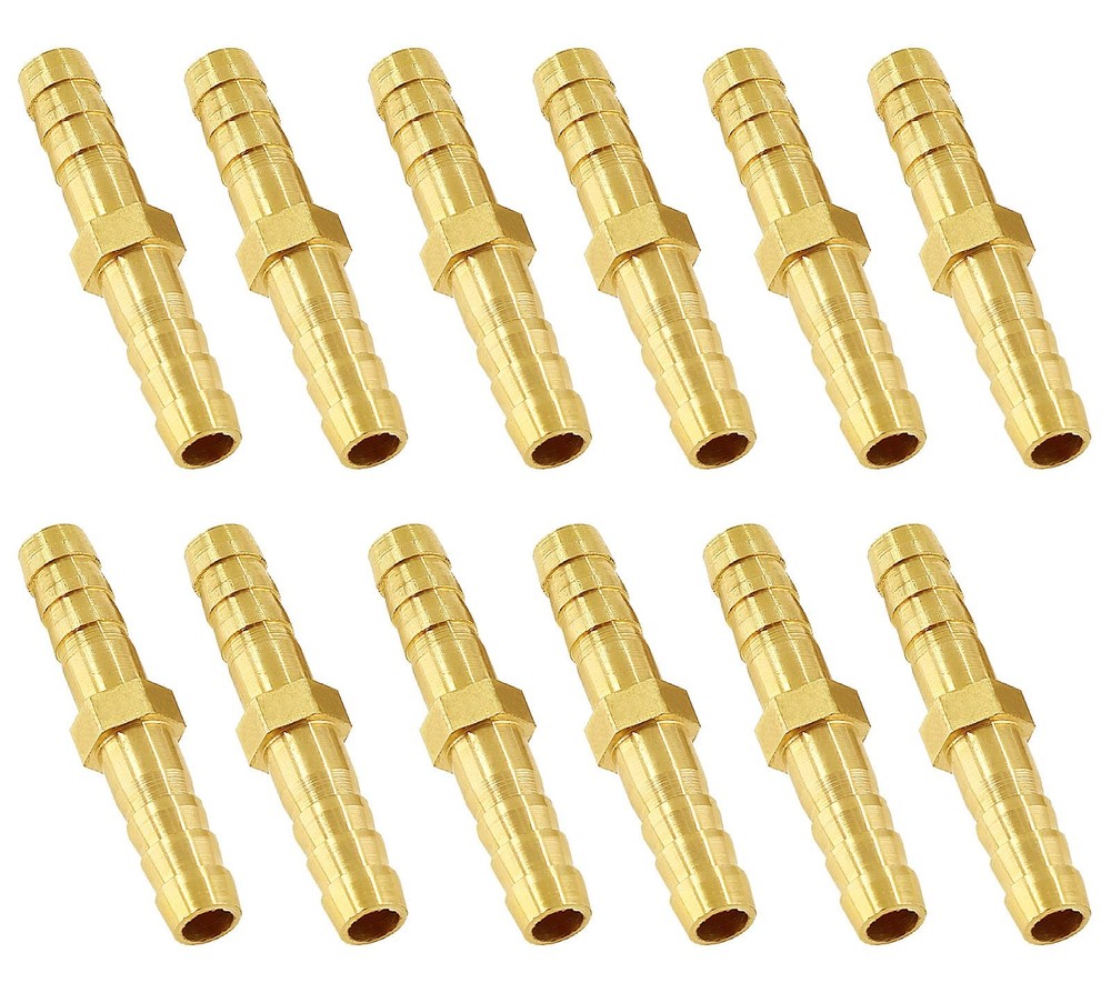 12Pcs 1/4 Inch Brass Hose Barb Fittings, Metal Splicer Mender Inch,