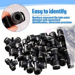 20 Pieces 1/4 Inch Push to Connect Fittings Pneumatic Tee Inch, Black