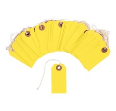 100 Small Yellow Inventory Tags 3 1/4″ x 1 5/8″ Size 2 Pre-strung with String