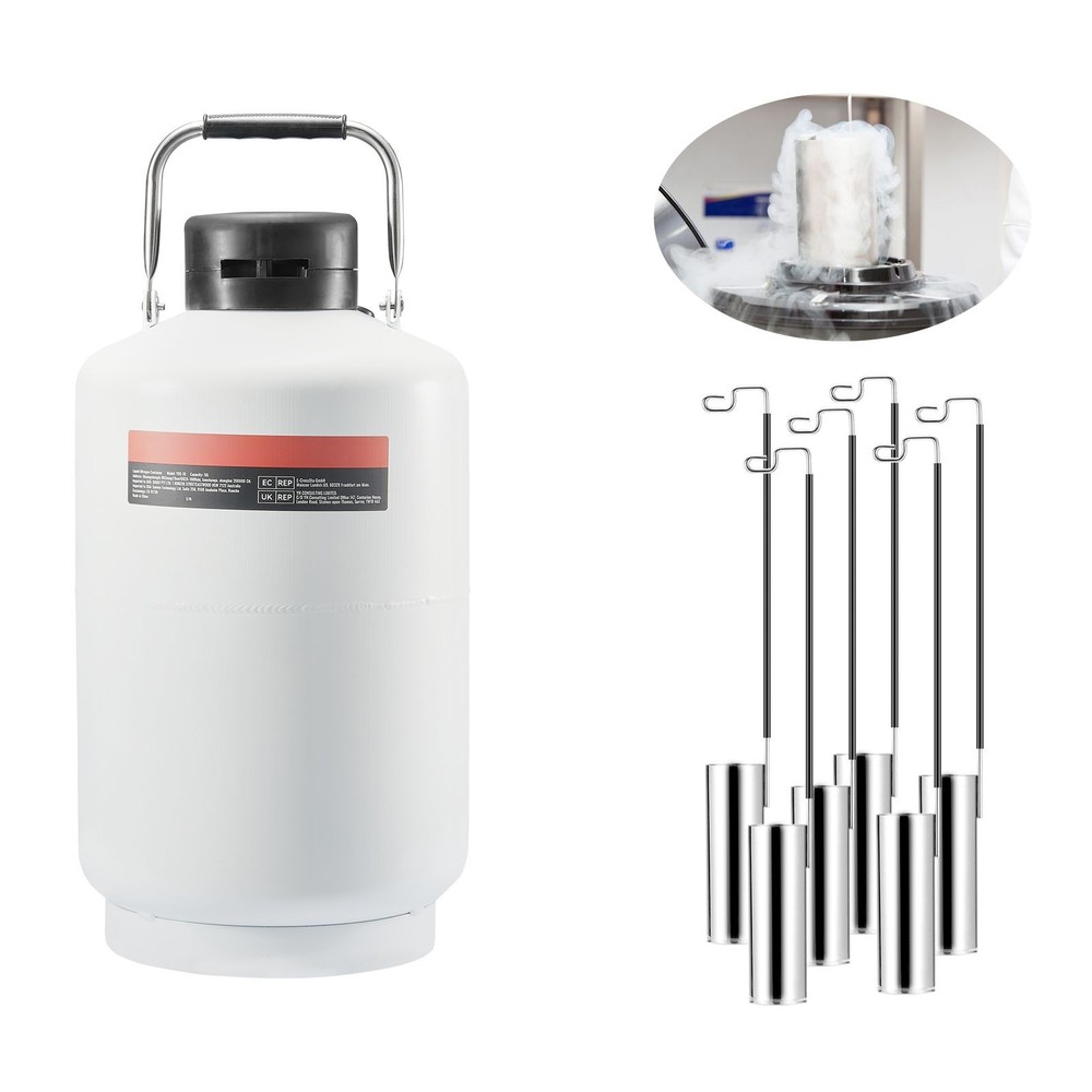 10L Aluminum LN2 Dewar with 6 Canisters, Vacuum Insulated
