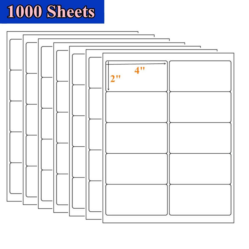 10000 2×4 Adhesive Mailing Postage Shipping Labels 10 Up 1000 Sheet Laser Inkjet