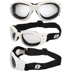 Birdz Eyewear Eagle Motorcycle Padded Goggles White Frame + Clear Lens