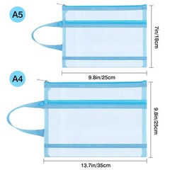 A5 Double-Layer Nylon Mesh Zipper Pouch Bags with Handle 6-Pack Multicolor