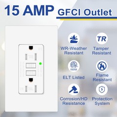 15AMP GFCI Outlet Receptacle Tamper Resistant – ETL Listed, White GFI TR WR GFCI