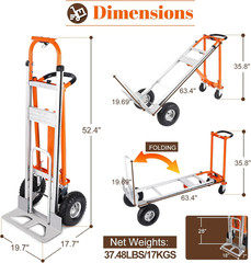 EASYBERG 4-In-1 Heavy Duty Folding Hand Truck – 770 Lbs Capacity, 10″ Wheels