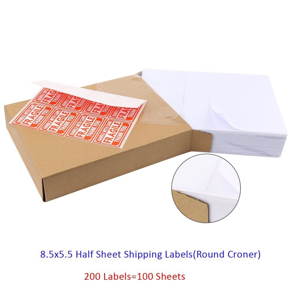 200 Round Corner 8.5×5.5 Half Sheet Shipping Labels Self Adhesive