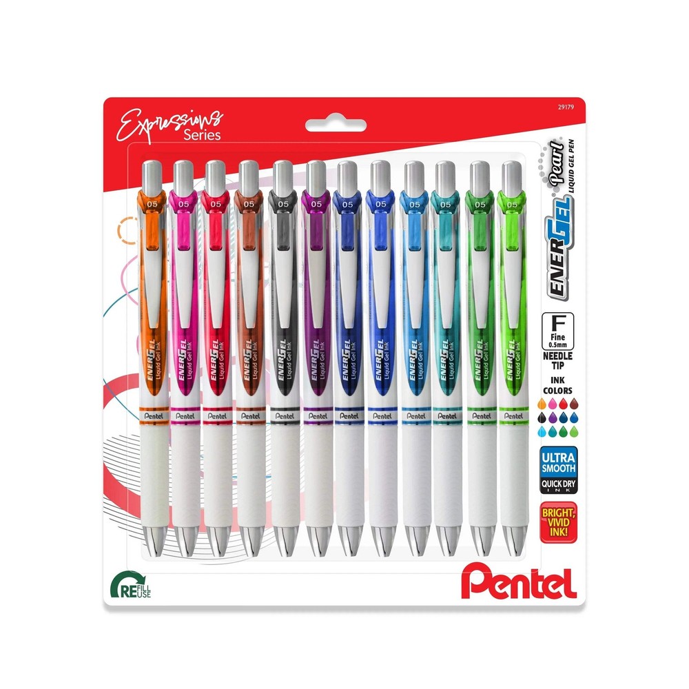 Pentel EnerGel RTX Pearl Liquid Gel Pen, (0.5mm) Needle Tip, Fine Line, Asstd. I