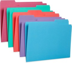 100 Blue Summit Supplies Colored File Folders – GEM Tone Colors, 1/3 Cut Tab