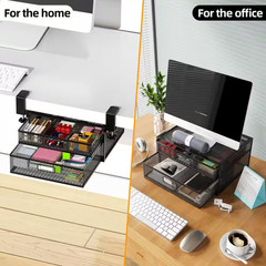 Black 15.7 In. X 6.3 In. Metal under Desk Storage Organizer with 2 Sliding Drawe
