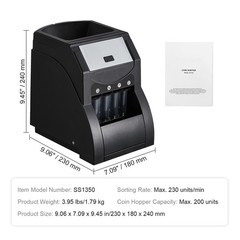 VEVOR USD Coin Sorter Coin Counter Wrapper and Roller 230 Coins/min 4 Coin Tubes