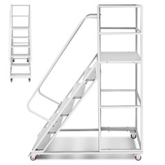 6 Step Rolling Ladder for Industrial & Warehouse w/ Handrails & 4 Lockable Wheel