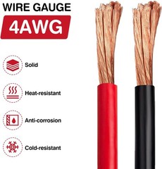 24 FT Heavy Duty Quick Disconnect Winch Power Cable 4 Gauge 4 AWG Copper Wiring
