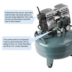 Ultra Quiet 50dB Oil-Free Air Compressor for Dental Use 24L Tank 120V Dual Gauge