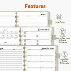 Elegant 2026-2027 Planner – 9×11.2 Leather, Extra Pages & Colorful Tabs