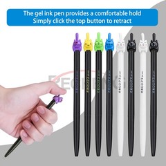 RECHENG retractable cat gel pens,Fine Point 0.5mm black ink,Cute kitty fun ba…