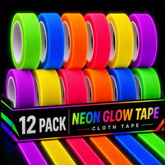 12 Pack Neon Gaffer Cloth Tape, 0.6 Inch X 16.5 Feet UV Fluorescent Glow Blackli