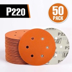 50 PCS 6 Inch 6 Hole Ceramic Sanding Discs P220 Grit, Hook and Loop Orbital