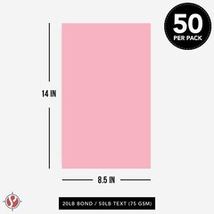 8.5 x 14 Pink Pastel Color Paper, Legal Size, 20lb Bond (75gsm), 50 Sheets