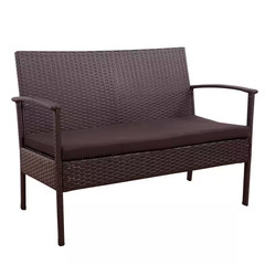 4-Piece Rattan Wicker Patio Conversation Set Loveseat Sofa with Brown Cushions G