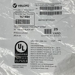 VELCRO® Brand ONE-WRAP® Strap 3/4″ X 75′ ft (25 yds) Black FIRE Retardant 151494