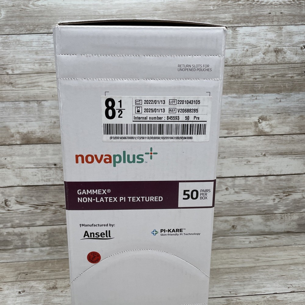 1 Box Gammex NovaPlus Non-Latex PI Textured Surgical Gloves Size: 8.5 Exp: 1/25