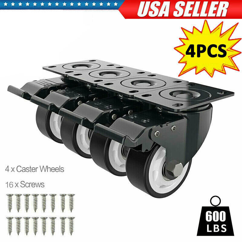 4 Units 2 inches Heavy Duty Universal Caster Wheels With Brake Swivel Top Plate