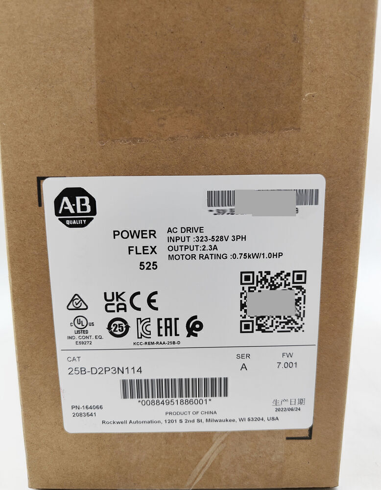 New AB 25B-D2P3N114 Ser A PowerFlex 525 0.75kW (1Hp) AC Drive Sealed