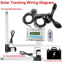Dual Axis Solar Panel Tracker Controller W/6000N Linear Actuator Anemometer Kit