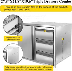 Outdoor Kitchen Drawer Combo,Stainless Steel Sealed Storage Combo with Triple Dr
