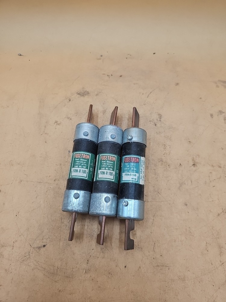 LOT OF 3 Bussmann Fusetron FRN-R-100 Dual Element Time Delay Fuses. 100 Amp