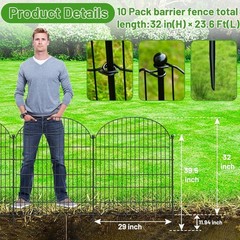 10 Pack Decorative Garden Metal Fence with Gate 32 in (H) x 23.6 ft (L)
