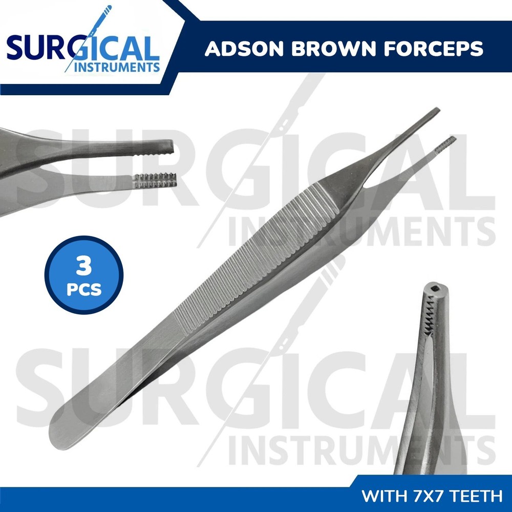 3 Pcs Adson Brown Tissue Forceps ENT Surgical Instruments German Grade