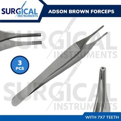 3 Pcs Adson Brown Tissue Forceps ENT Surgical Instruments German Grade