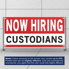 Now Hiring Custodians 13 oz Heavy Duty Vinyl Banner Jobs Available Custodial