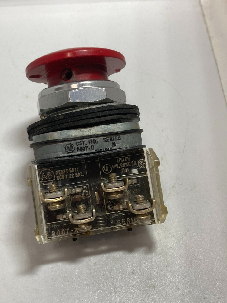 ALLEN BRADLEY 800T-D6A PUSHBUTTON RED MUSHROOM 1NO/1NC SERIES N