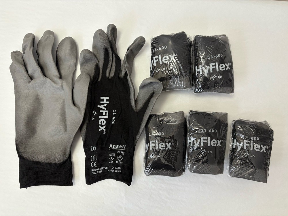New Ansell HyFlex 11-600 Light Duty Gloves 6-PACK Size 10 (GU-5)