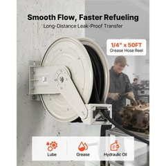 Uimoso Retractable Grease Hose Reel 1/4 in x50 ft with Spring-Driven Auto Rewind